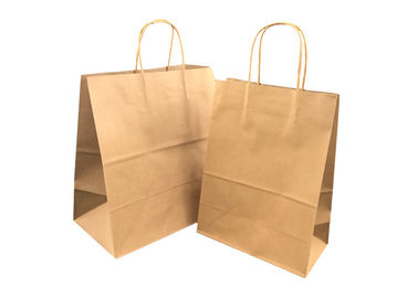 Recycled Brown Kraft Paper Bags For Take Away Food With Handles Foil Stamping